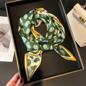 Paisley Print Narrow Long Scarf Simulated Satin Polyester Neck Tie Hair Ribbon Fashion Accessory For Women Elegant