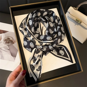 Elegant paisley double-layered silk scarf in gift box with black and white satin finish