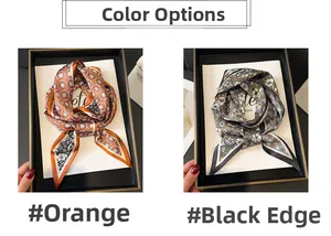 Détails de deux foulards en soie aux motifs floraux orange et noirs élégants