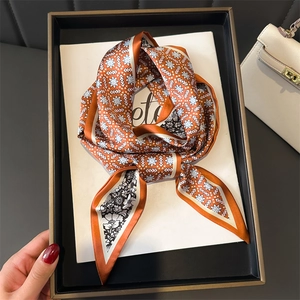 Écharpe En Satin Étroite Pour Femmes Double Face Imprimé Floral Géométrique Étoile Satin De Polyester Foulard Ruban Cheveux