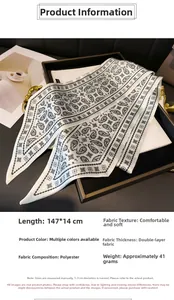 Macro view of paisley print double-layer polyester scarf with detailed dimensions