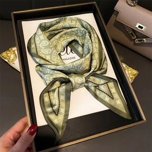 Elegant Paisley Printed Polyester Scarf For Women Vintage Geometric Double Layer Twilly Neck Tie Fashion Hair Ribbon