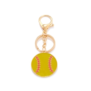 Baseball Keychain Alloy Enamel Softball Pendant Metal Keyring With Lobster Clasp Sports Theme Yellow Round Creative