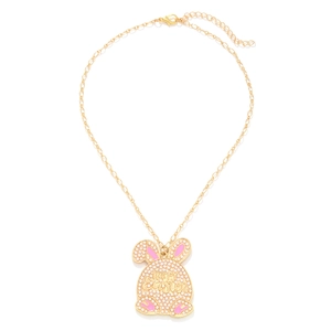Joyeuses Pâques Lapin Pendentif Collier Alliage Imitation Künstliche Perle Rose Émail Lapinou Fini Or Bijoux Cadeau Pour Femmes