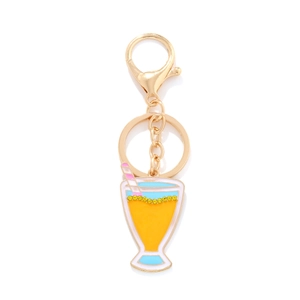 Porte-Clés Verre À Cocktail En Émail En Alliage Avec Strass Dessin Animé Coupe De Boisson Charme De Sac Pour Femmes