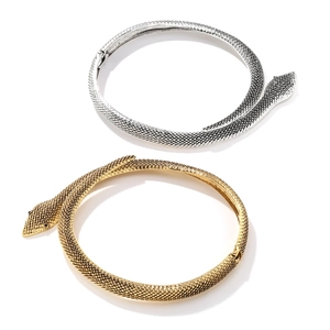 Vintage metal snake-shaped spring collar necklace set in gold and silver finishes