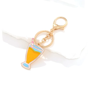 Porte-clés cocktail émaillé avec pendentif milkshake orange et fermoir doré chic