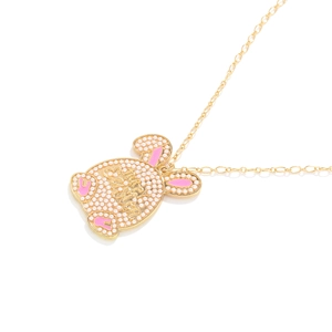 Collier pendentif lapin de Pâques doré avec perles et gravure Happy Easter