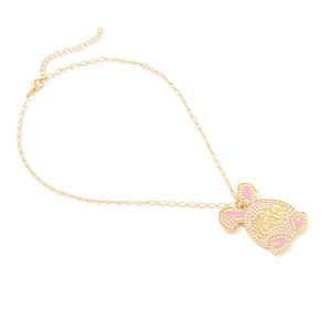 Collier lapin doré avec incrustations de perles et gravure Happy Easter pour femme