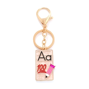 Enamel Letter Aa Pencil Charm Keychain Gold Tone Alloy School Student Reward Bag Pendant Back To School Gift For Kids Women