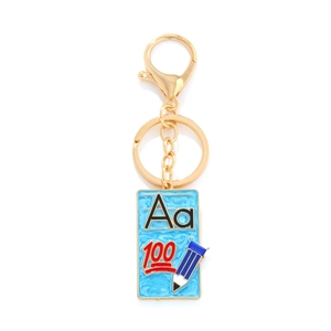 Colorful enamel book pendant keychain with Aa letter and 100 grade mark for students