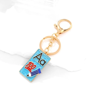 Colorful enamel book pendant keychain with gold lobster clasp and alphabet motifs