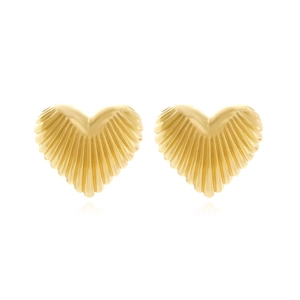 Alloy Ribbed Heart Stud Earrings Retro Oversized Hollow Metallic Texture For Women With Stainless Steel Earring Post