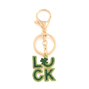 Luck Letter Keychain With Green Rhinestone Four Leaf Clover Alloy Enamel Bag Charm Pendant For Women Girls St Patricks Day Gift