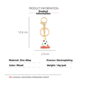 Detail view of colorful enamel birthday hat keychain with 10.8cm size measurements
