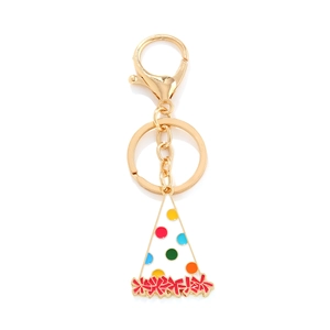 Birthday Hat Keychain Alloy Enamel Colorful Polka Dots Triangle Pendant Party Favor Bag Hanging Ornament Gift