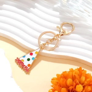 Cute colorful enamel birthday hat keychain pendant with gold metal clasp and dots