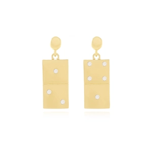 Domino Pendant Drop Earrings Zinc Alloy Rhinestone Inlaid Gold Plated Retro Statement Jewelry Women Fashion Accessories