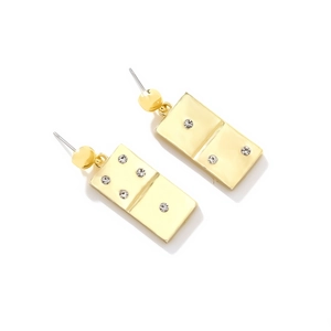 Creative gold domino pendant earrings with sparkling crystals and a vintage metal finish