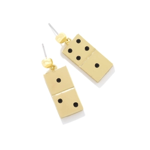 Macro shot of creative gold domino drop earrings with black rhinestone accents
