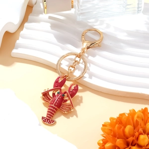 Creative enamel lobster keychain with red rhinestones and gold-plated alloy finish