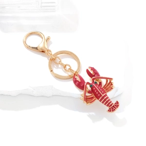 Creative red enamel lobster keychain with sparkling rhinestones and gold-plated hardware