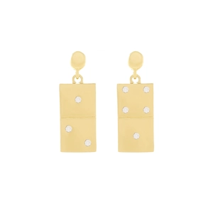 Vintage gold-tone domino drop earrings with sparkling rhinestones for women