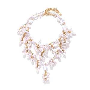 Multilayer Baroque Imitation Artificial Pearl Fringe Necklace Gold Tone Iron Chain Retro Elegant Jewelry For Women