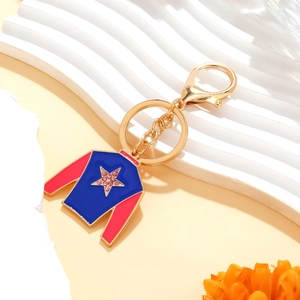 Chic blue and pink enamel jersey keychain featuring a sparkling gold star pendant and hook