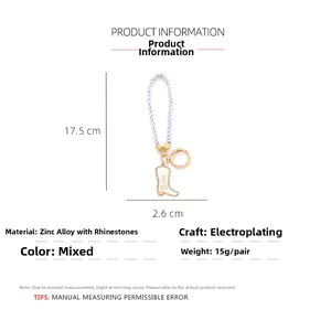 Detail showing dimensions of the enamel bride boot keychain with sparkling rhinestones