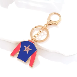 Colorful enamel jockey jacket keychain with golden star and sparkling crystal stones