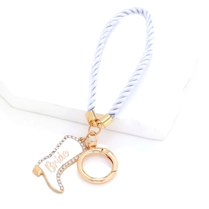 Light blue braided wedding keychain with sparkling rhinestone cowboy boot 'Bride' charm