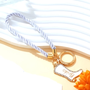 Chic bride boot keychain with purple braided cord and sparkling rhinestones