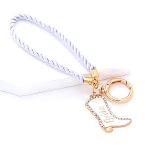 Chic lavender rope keychain with sparkling rhinestone bride boot charm in gold