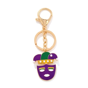 Mardi Gras Jester Mask Keychain Enamel Alloy Faux Artificial Pearl Crown Carnival Jester Pendant Key Ring For Holiday Party Gifts