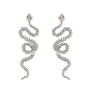 Eleganti orecchini a serpente in argento con scaglie e design a goccia lunga