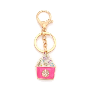 Creative Enamel Cupcake Pendant Keychain With Rhinestones Alloy Cake Bag Charm Fashion Jewelry Gift For Women Girls