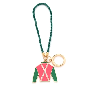 Jockey Satin Jacket Keychain Alloy Enamel Horse Racing Charm With Green Woven Rope And Faux Artificial Pearl Decoration