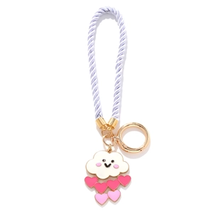 Cute Smiley Face White Cloud And Pink Heart Alloy Enamel Keychain With Purple Braided Rope Sweet Bag Charm For Women
