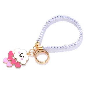 Handmade cloud and heart pendant keychain with purple woven strap and gold metal hardware