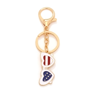 Trendy Heart Shaped Sunglasses Keychain American Flag Stars And Stripes Alloy Enamel Pendant Gold Plated Fashion Accessory