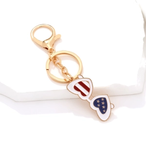 Creative American flag sunglasses keychain with heart shape design in gold metal and enamel