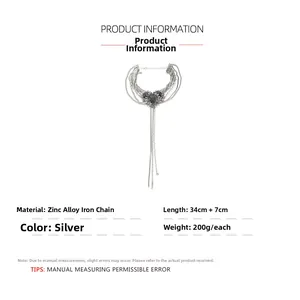 Detail specifications of silver sunflower layered tassel necklace with size and weight info