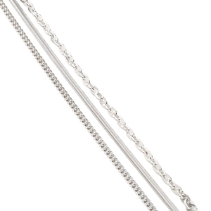 Detailed trio set of silver-toned chain necklaces featuring snake, cable, and cuban links