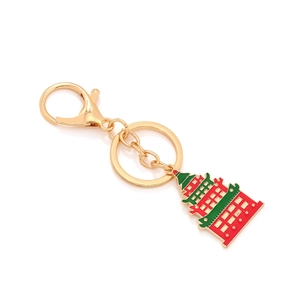 Portachiavi dorato con pendente a pagoda in smalto tradizionale nei colori rosso e verde