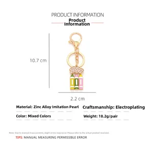 Detail showing dimensions of enamel cloud pencil keychain with imitation pearls and zinc alloy