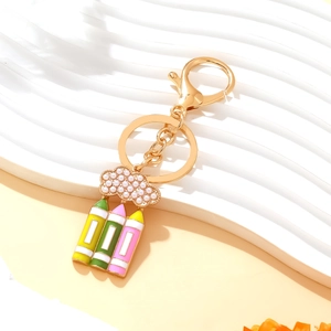 Cute golden pencil and cloud pendant keychain with colorful enamel for back to school season