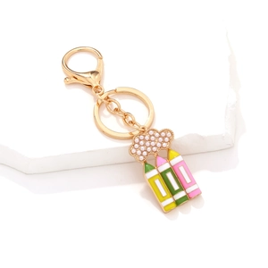 Cute enamel cloud and colorful pencil pendant keychain with pearl inlay for school