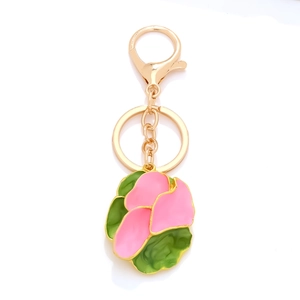 Fashion Pink Flower Enamel Keychain Creative Zinc Alloy Floral Bag Pendant Charm Golden Lobster Clasp