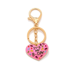 Porte-clés Cœur Alliage Zinc Émail Pendentif Anniversaire IT'S MY B-DAY Lettre Géométrique Coloré Strass Cadeau Doux